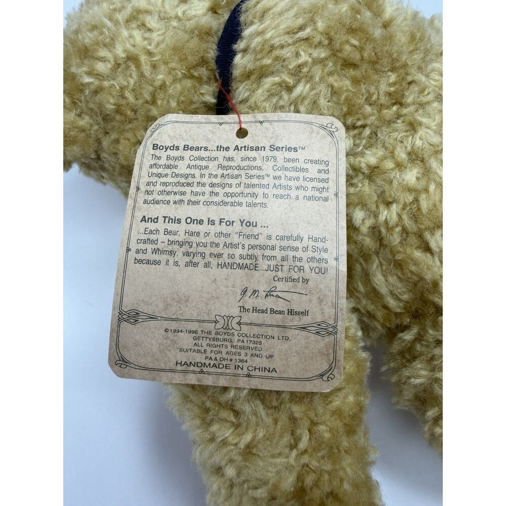 Boyds Bear Vintage Artisan Series MATTHEW Jointed Teddy Bear W/ Bow READ DESC! - Picture 8 of 9